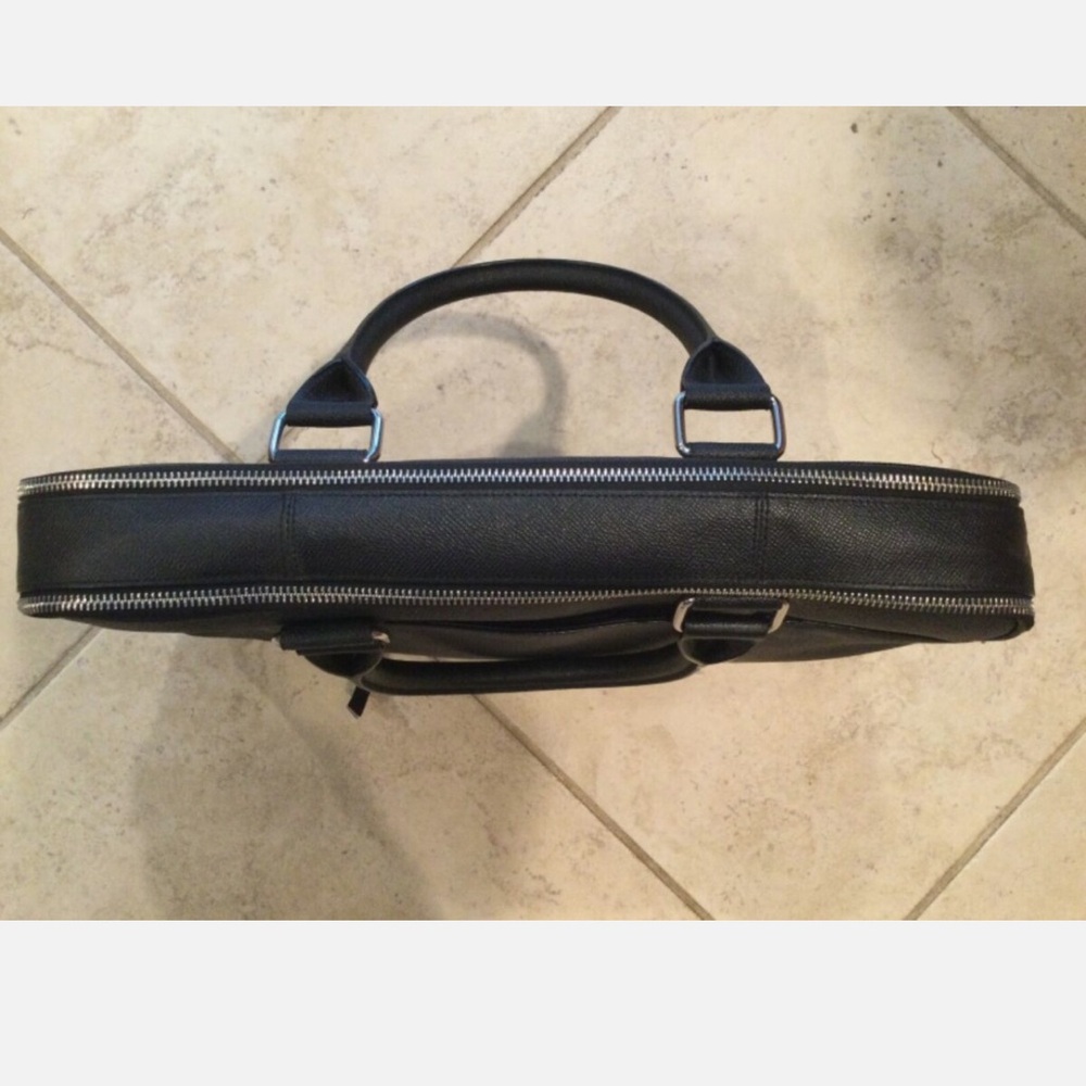 Cole Haan Leather Attache Briefcase Laptop Bag Slim Black American Airlines - Picture 5 of 7